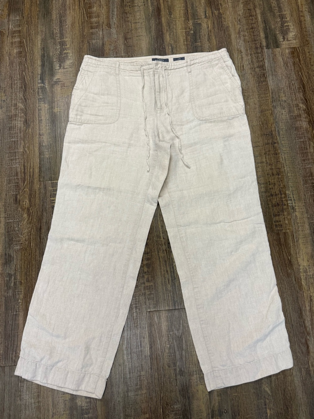 Liz Claiborne Audra Ladies Light Beige Drawstring Linen Pants‎ Pockets 16R